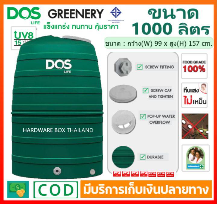 ถังเก็บน้ำ ดอส DOS รุ่น GREENERY 1000 ลิตร ทึบแสง กันตะไคร่น้ำ ป้องกันแสงแดด UV 8 รับประกัน 15 ปี