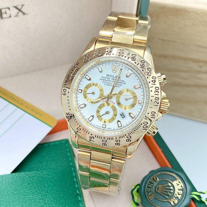 นาฬิกาข้อมือชายRolexรุ่น Daytona ตัวยอดนิยม ระบบ ควอทซ์ สายคลิปล็อค หน้าปัดขนาด 44 mm สวยมากๆ ตรงปกแน่นอน 100% พร้อมกล่องแบรนด์