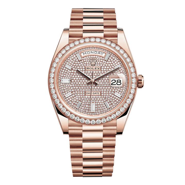 【จัดส่งฟรี】นาฬิกาrolexของแท้ 18 ct Everose gold - M228345rbr-0002 Day-Date 40 Watch, นาฬิกาข้อมือผู้ชาย นาฬิกากลไกแบรนด์หรู 40 มม【มาพร้อมกับบรรจุภัณฑ์เดิม】