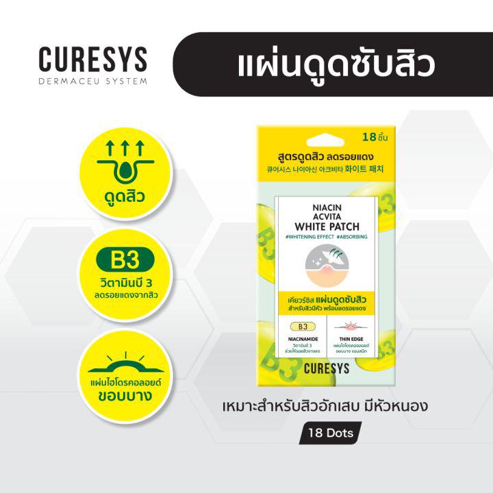 Curesys Niacin Acvita White Patch 18 dots แผ่นแปะสิว ดูดหัวสิวพร้อมช่วยเรื่องรอย ดูดเกลี้ยง แผ่นบาง เนียน ติดแน่น