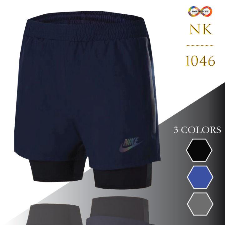 2in1 กางเกงขาสั้นกีฬามีซับเลคกิ้ง กางเกงออกกำลังกาย มีกระเป๋าซิปทั้งสองด้าน ( Slime fit )  รุ่น NK - 1046