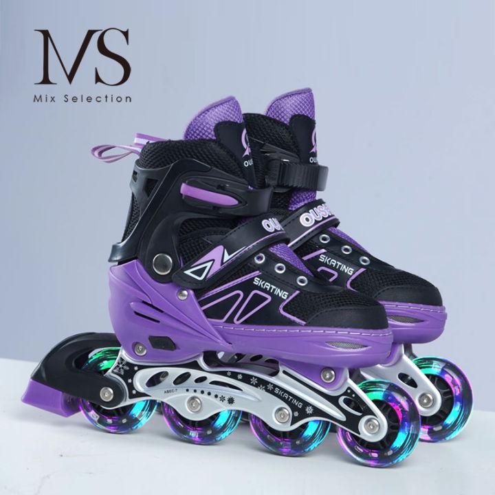 รองเท้าสเก็ต โรลเลอร์เบลด Roller Skate รุ่น S=26-32  M=33-37 L=38-42 1ชุด-Purple