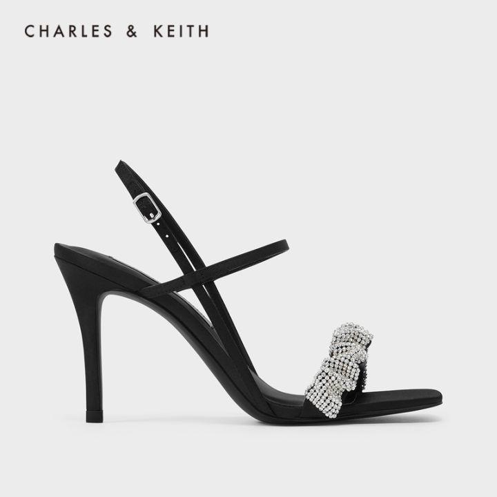 CHARLES and KEITH CK1-60361402 รองเท้าแตะส้นสูงแบบผูกเชือกประดับเพชรสำหรับผู้หญิง