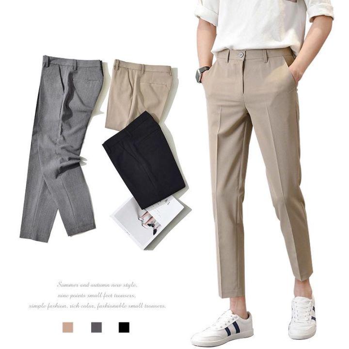 Gomo-Fashion Casual Slacks Cropped Pants X201 กางเกงสแล็คชาย 5ส่วน สไตย์เกาหลี กางเกงขายาวชาย 3 สี สีดำ สีเทา สีเหลือง