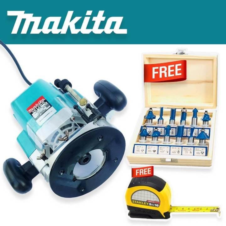 ชุดเราเตอร์ makita รุ่น 3612BR แถมดอก 12 ดอก + ตลับเมตร Stanley\n\nทนทานใช้ได้นานสินค้าเกรดA