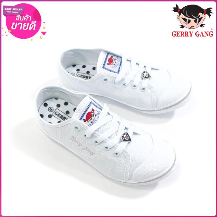 รองเท้านักเรียนหญิง รองเท้านักเรียนสีขาว รองเท้าผ้าใบนักเรียนหญิง GERRY GANG\' รุ่น F-499
