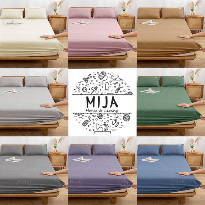 MIJA ผ้าปูที่นอน 3.5ฟุต 5ฟุต 6ฟุต ชุดเครื่องนอนสีพื้น ผ้าปูที่นอนกันไรฝุ่น ผ้ารองกันเปื้อนที่นอน ผ้าปูที่นอนถูก