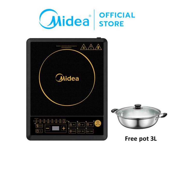 Midea เตาแม่เหล็กไฟฟ้าไมเดีย (Induction Cooker 2000W) รุ่น CI-HK2002 แถมฟรี หม้อสแตนเลสความจุ 3 ลิตร