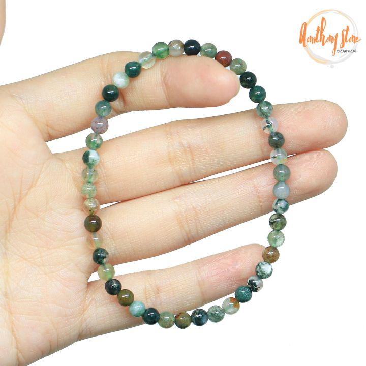 Aomthong กำไลหิน มอสอาเกต หินหยก 5 สี Moss Agate ขนาด 4 มม. หินมงคล หินแห่งความมั่งคั่ง ช่วยดึงดูดความอุดมสมบูรณ์ หินสี หินสีเขียว กำไลหินนำโชค