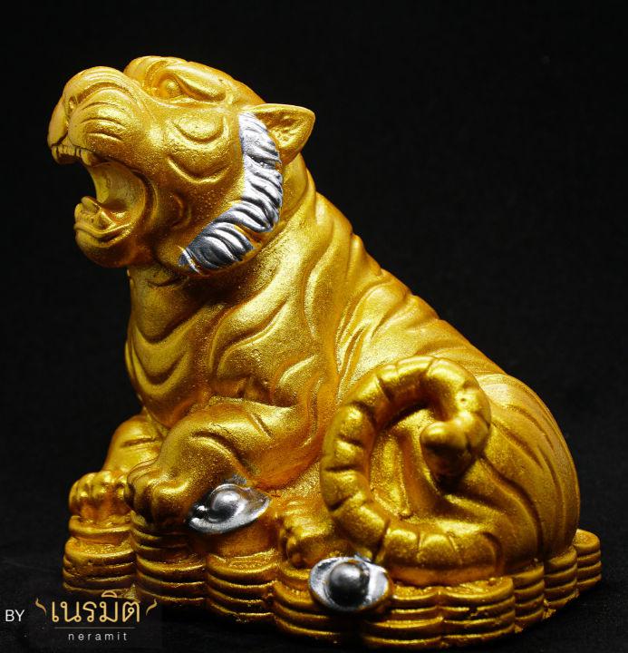 ปูนปั้น รูปปั้น เสือใหญ่ มงคล ตุ๊กตาปั้น เสือ (12นักษัตร) สีทอง ขนาดความสูง 9 ซ.ม.
