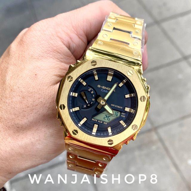 นาฬิกา Casio ® G-SHOCK - GA2100 AP - 4A นาฬิกาผู้ชาย นาฬิกาทางการ สาย Stainless steel คุณภาพสูง Gold Color ทนทาน แข็งแรง กันน้ำ รับประกัน 6 เดือน !!