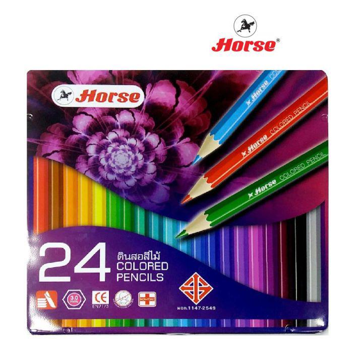 HORSE ดินสอสีไม้ ยาว 24สี ตราม้า กล่องเหล็ก สีม่วง   (ซื้อ1 แถม1)