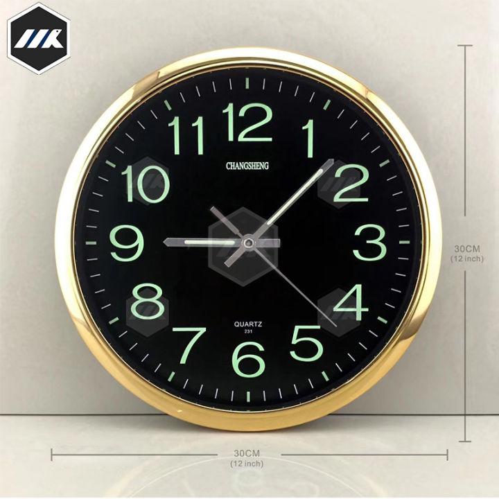 MK นาฬิกาแขวนผนังเรืองแสง ทรงกลม12 นิ้ว เดินเรียบไม่มีเสียง เดินลาน ตัวเรือนทำจากพลาสติกคุณภาพดี