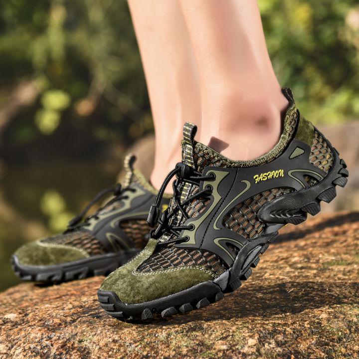 😎2022 ใหม่รองเท้าน้ำตาข่ายผู้ชาย รองเท้าเดินป่าแบบทนทานสำหรับมืออาชีพกลางแจ้ง กันลื่น รองเท้ากีฬาทางน้ำสำหรับปีนเขาและลุยน้ำ