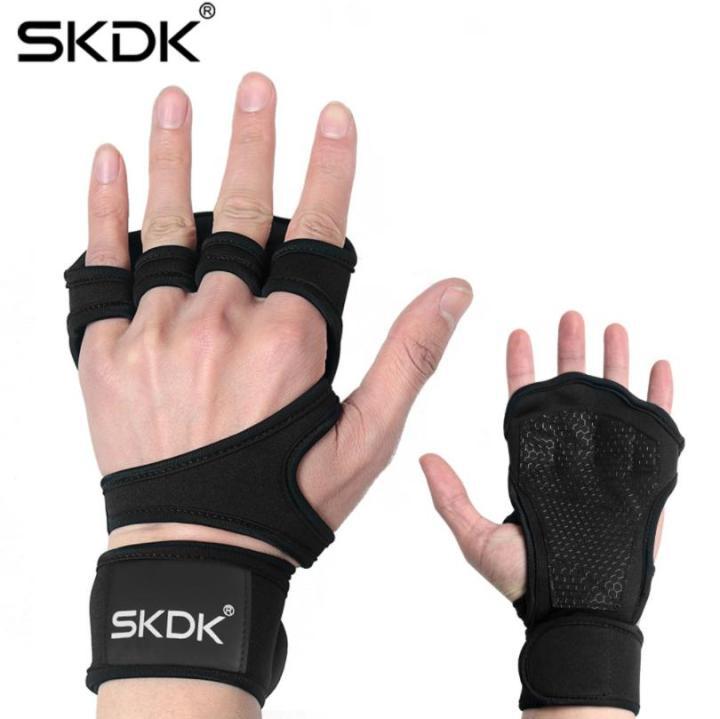 ถุงมือฟิตเนส STRAPS Leather Grip pads & Strap SKDK หนังกลับ สแต๊ป หนัง รัดข้อมือ ถุงมือ เซพข้อ（1คู่）