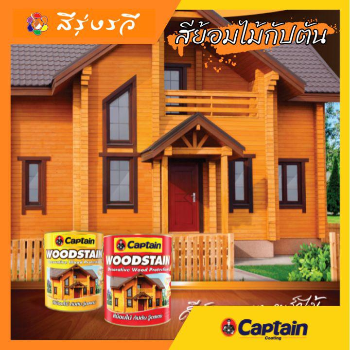 สีย้อมไม้กัปตัน วู๊ดสเตน ชนิดเงา Captain Woodstain Gloss สีทาไม้แท้ บานประตู หน้าต่าง ไม้ฝา บ้านไม้