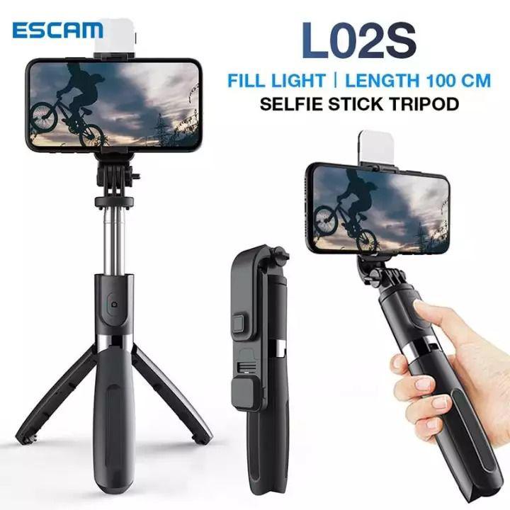 [พร้อมสต็อก]ESCAM ไม้เซลฟี่ ไม้เชลฟี มือถือ ไม้กันสั่นมือ L02s Selfie Stickแบบยืดได้พร้อมขาตั้งและแหวนไฟ Selfie Stick Tripod Mic For Mobile Phone ขาตั้งมือถือ