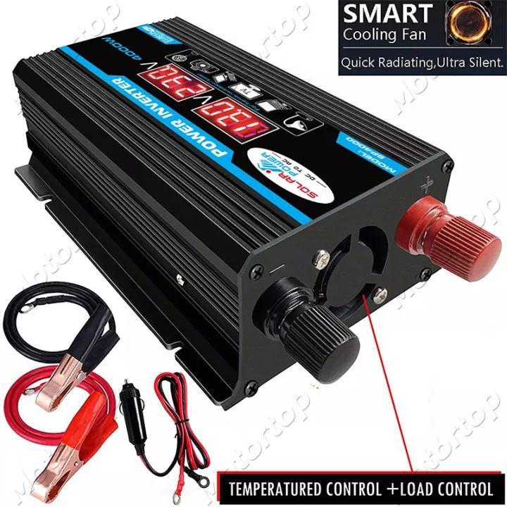 6000W อินเวอร์เตอร์ 12V to 220V เครื่องแปลงไฟฟ้าเวฟอินเวอร์เตอร์ดัดแปลง,เครื่องแปลงสีดำW DC12Vเป็นAC220Vหน้าจอดิจิตอลคู่ป้องกันการย้อนกลับ 4000W Dual