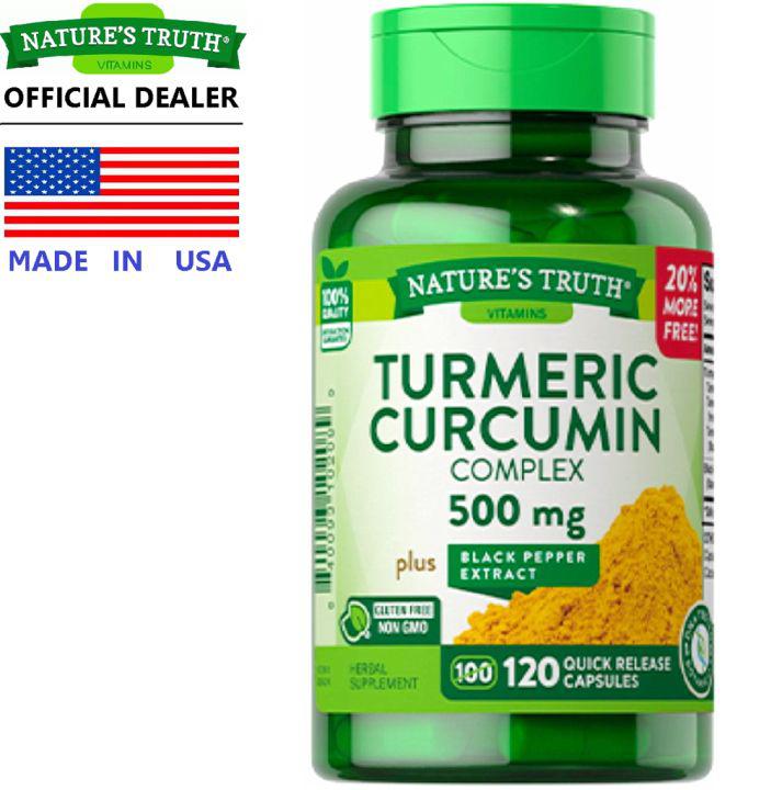 Nature’s Truth Turmeric Curcumin 500 mg x 120 เม็ด เนเจอร์ ทรูทร์ ขมิ้นชัน คอมเพล็กซ์ + สารสกัดพริกไทยดำ / กินร่วมกับ แอสต้าแซนทีน เอลเดอร์เบอร์รี่ แซมบูคัส คลอเรลล่า ถั่งเช่า กรีนที ชาเขียวสกัด โสม เมล็ดองุ่นสกัด สไปรูลินา ชมิ้นชัน ซิงค์ วิตามินซี ดี /