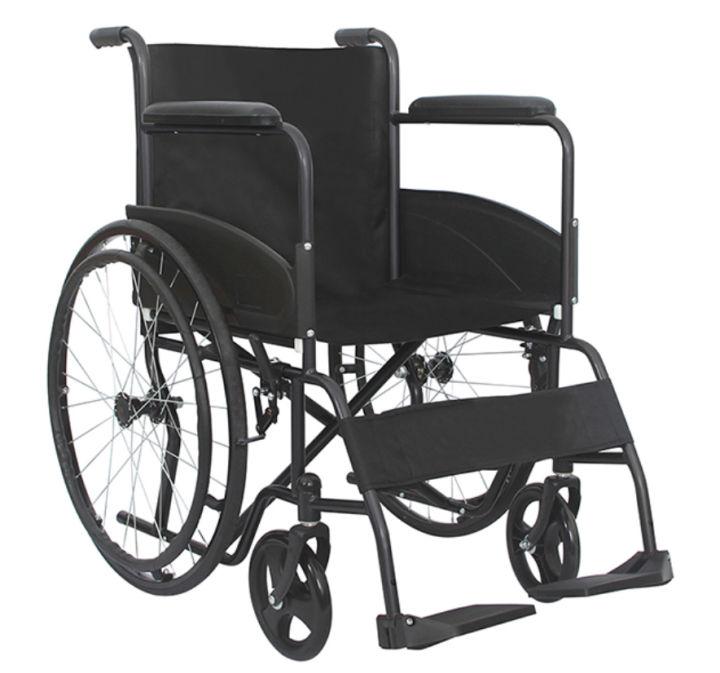 รถเข็นผู้ป่วย รถเข็นคนชรา รถเข็นผู้พิการ Wheelchair วิลแชร์ เหล็กชุบโครเมียม แบบพับได้ มีเบรคมือ ล้อขนาด 23 นิ้ว รุ่น875