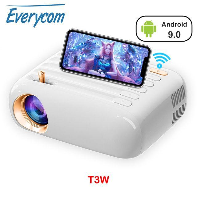 Everycom T3รองรับโปรเจคเตอร์ขนาดเล็ก1080P สำหรับโฮมเธียเตอร์โปรเจคเตอร์หน้าจอภาพยนตร์แบบพกพา LED Beam Projector พร้อม WIFI Smart Tv